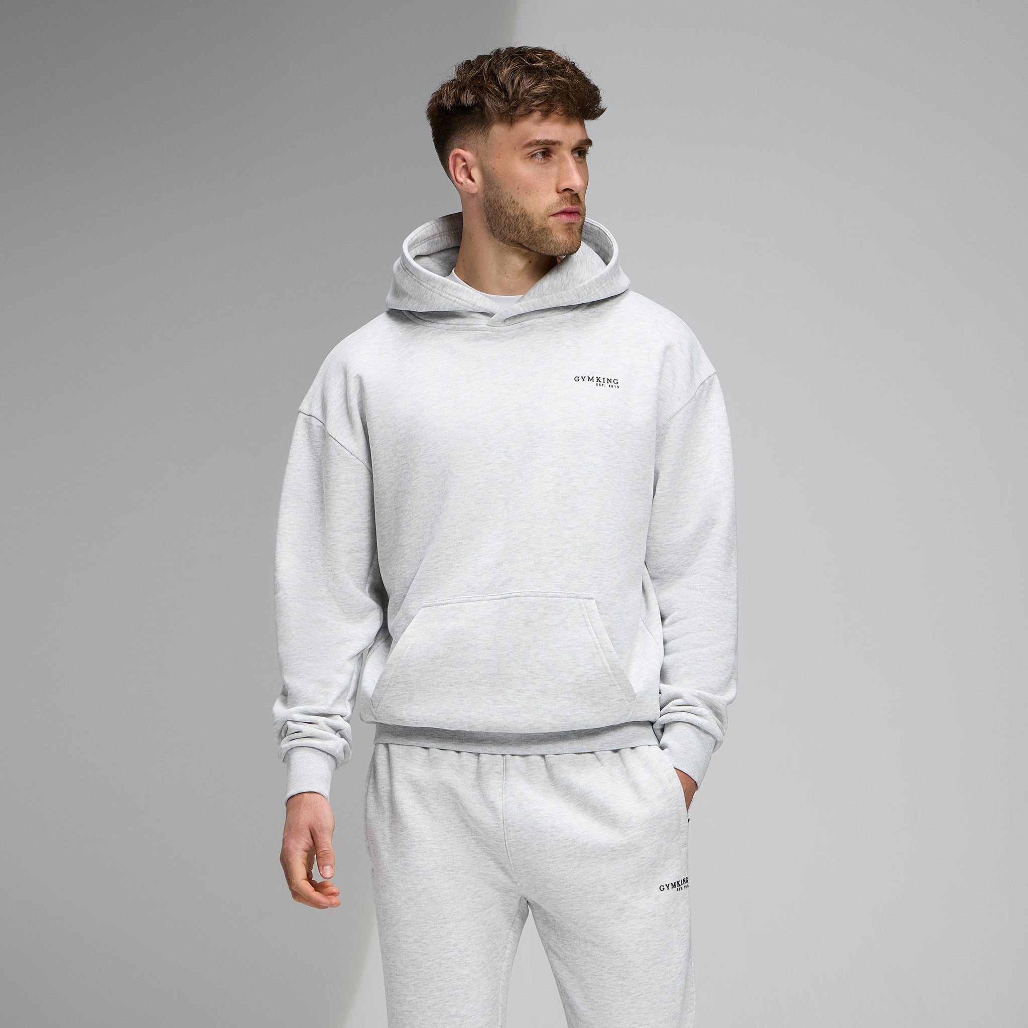 Gym King Established Relaxed Fit Hoodie - Snow Marl