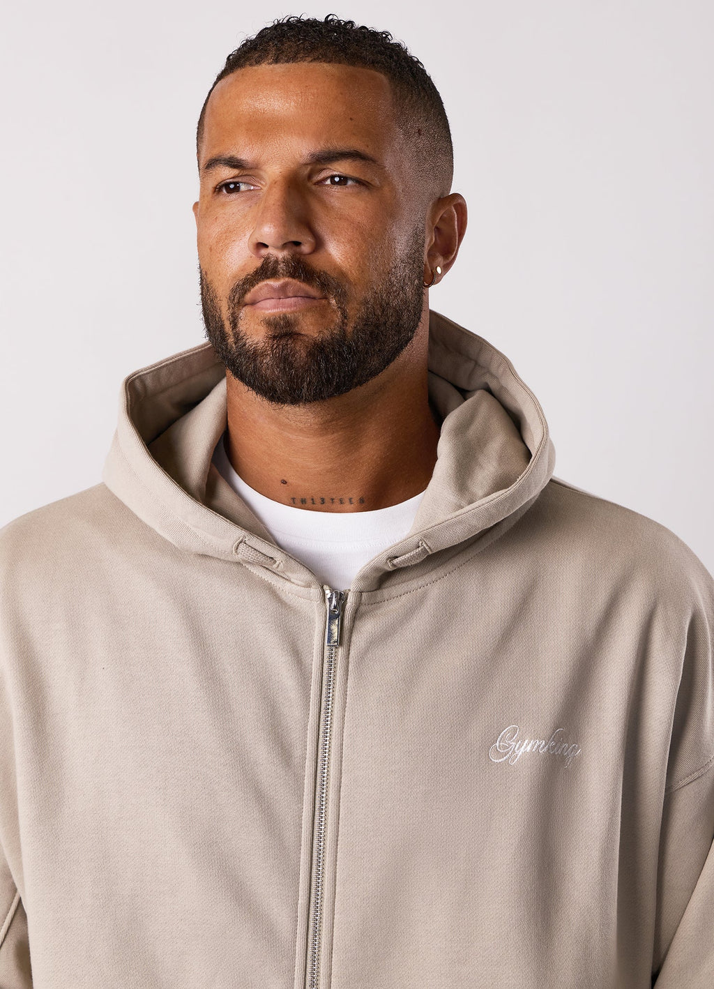 Gym King Script Relaxed Fit Full Zip Hoodie - Light Sand