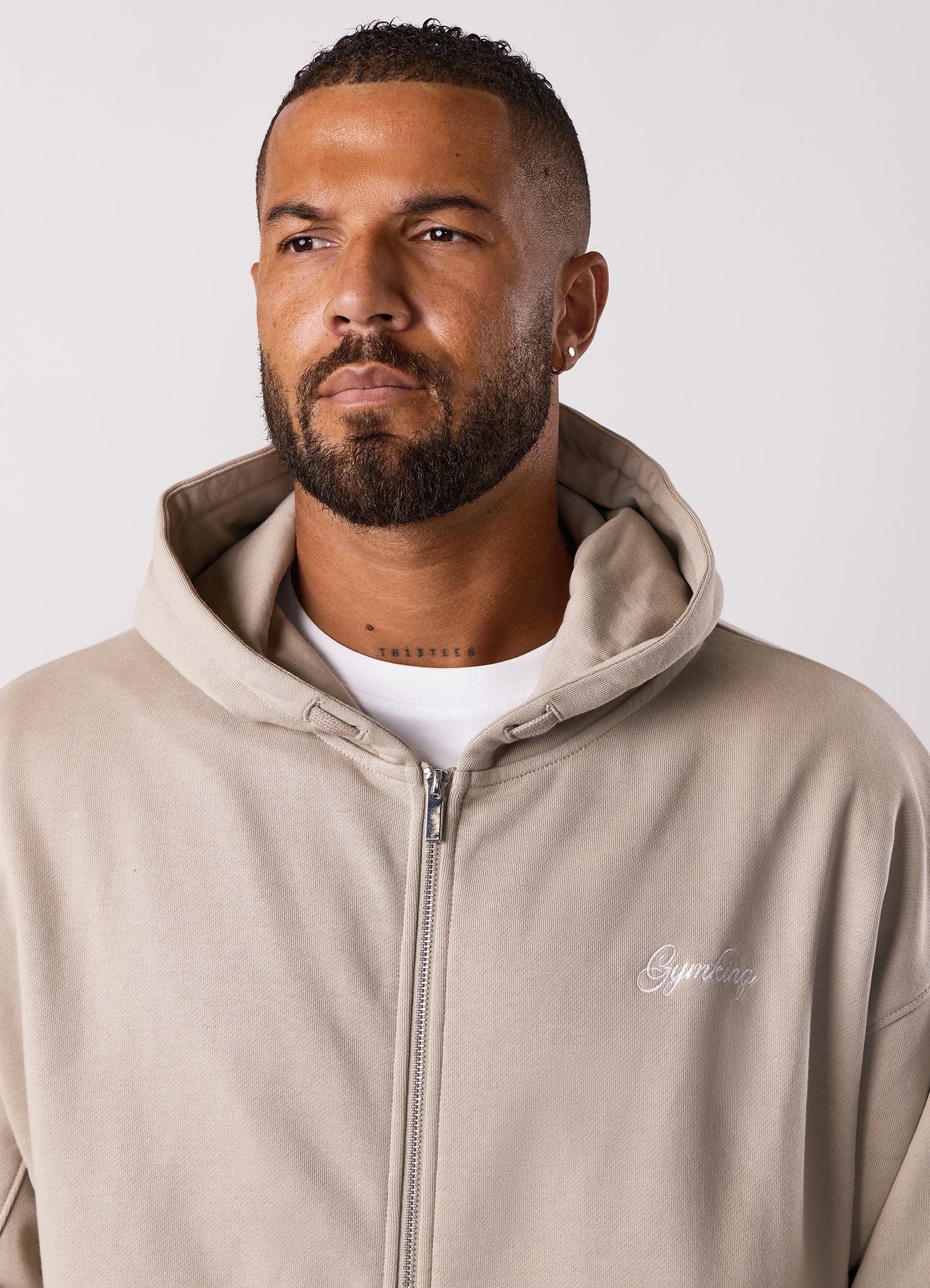 Gym King Script Relaxed Fit Full Zip Hoodie - Light Sand