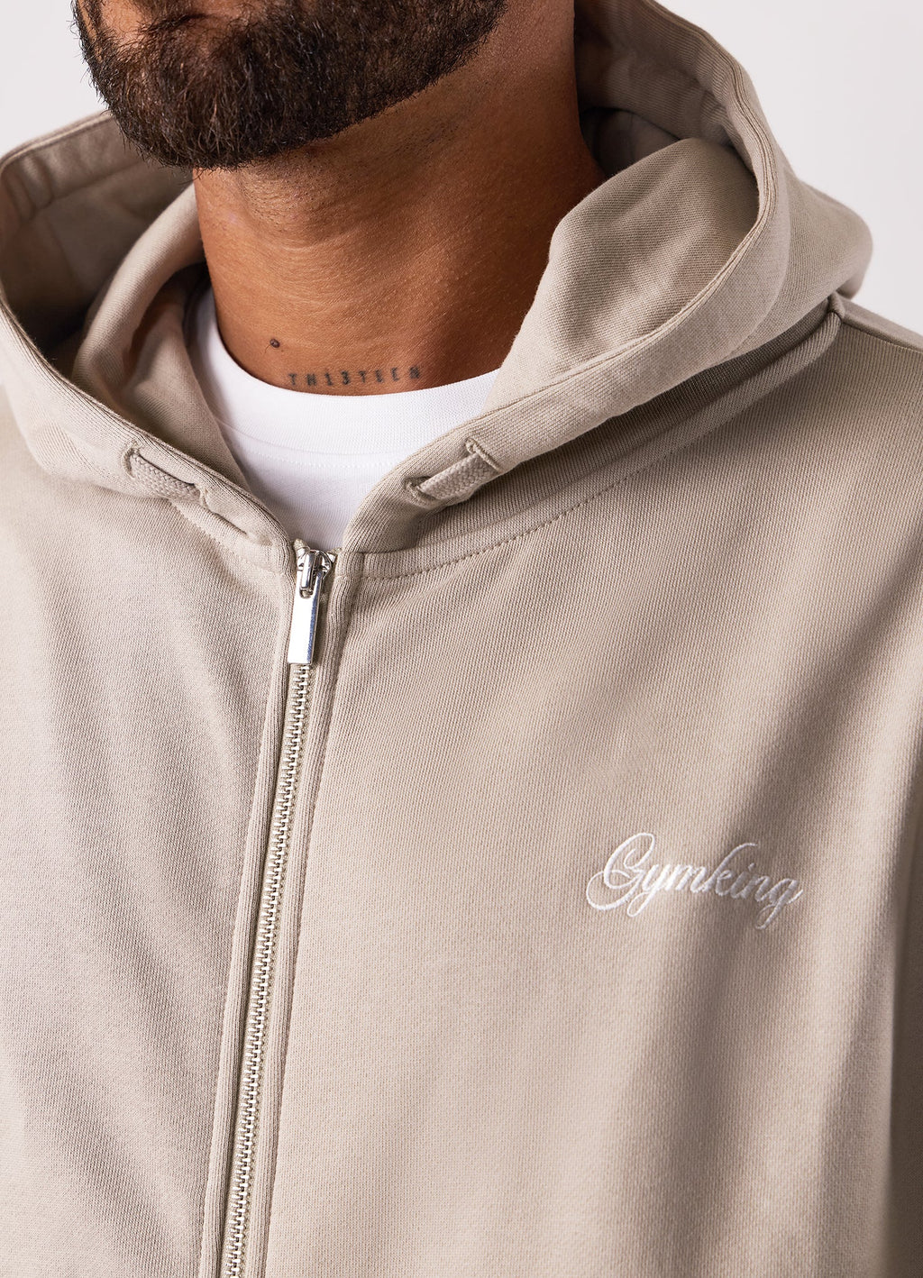 Gym King Script Relaxed Fit Full Zip Hoodie - Light Sand