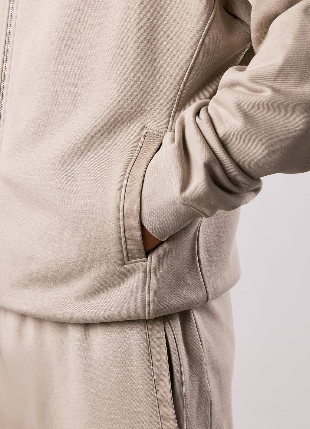 Gym King Script Relaxed Fit Full Zip Hoodie - Light Sand