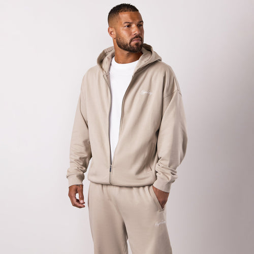 Gym King Script Relaxed Fit Full Zip Hoodie - Light Sand