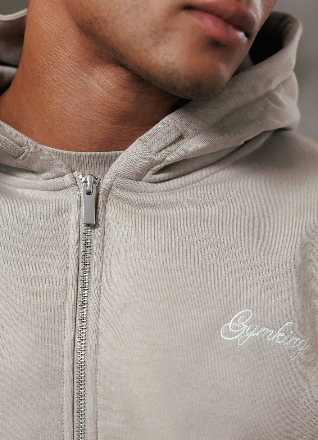 Gym King Script Relaxed Fit Full Zip Hoodie - Light Sand